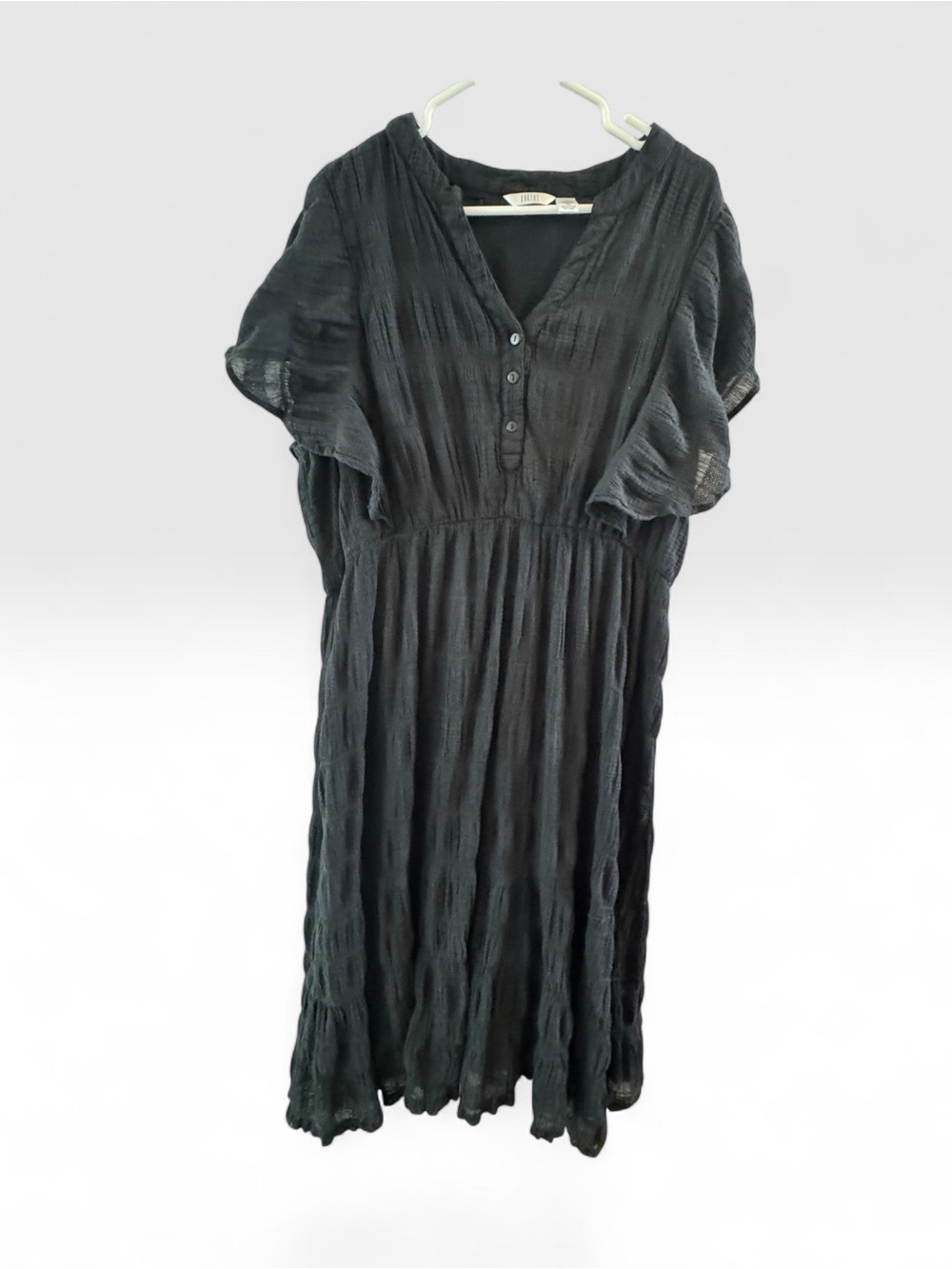 Kaktus Black V-Neck Button Midi Dress